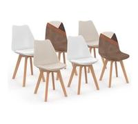 IDMARKET Lot de 6 chaises de salle à manger SARA scandinaves patchworks marron et beige