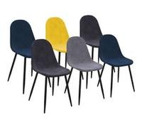 IDMARKET Lot de 6 chaises DALI velours vintage bleu, gris foncé, gris clair et jaune