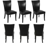 Lot de 6 chaises de salle à manger Chesterfield av rivets similicuir noir, pieds foncés