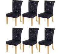 Mendler Chaises de salle à manger HWC-D22 Lot de 6 – Velours noir, rivets, pieds dorés