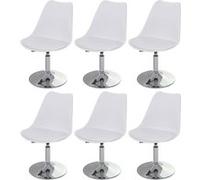 Mendler - Lot de 6 chaises Malmö T501 pivotantes - réglable, similicuir, pieds chromés - blanc
