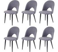 6x chaise de salle à manger HWC-D73, chaise de cuisine, tissu/textile gris foncé