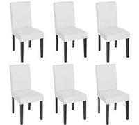Mendler Lot de 6 chaises de séjour Littau - Simili-Cuir, Blanc Mat, Pieds foncés