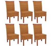 Lot de 6 chaises M42 salle à manger, rotin/bois, 46x50x96cm sans coussins Multicolore