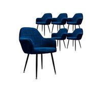 ML-Design Lot de 6 Chaises de Salle à Manger - Bleu Foncé - Style Rétro - Assise Rembourrée Aspect Velours - Pieds en Métal Noir