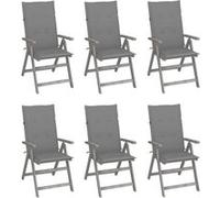 Chaises de jardin réglables 6 pcs. avec coussins en bois massif d'acacia