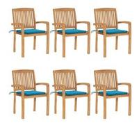 vidaXL Chaises de jardin empilables avec coussins 6 pcs. Bois massif teck