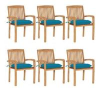 vidaXL Chaises de jardin empilables avec coussins 6 pcs. Bois massif teck