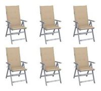 Chaises de jardin réglables 6 pcs. avec coussins en bois massif d'acacia