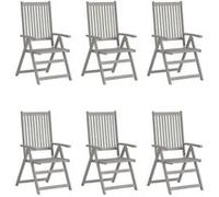 Chaises de jardin réglables 6 pcs. avec coussins en bois massif d'acacia