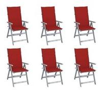 Chaises de jardin réglables 6 pcs. avec coussins en bois massif d'acacia