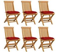 vidaXL Chaises de jardin avec coussins rouges 6 pcs. Bois massif teck