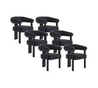 PASCAL MORABITO Vente-Unique - Lot de 6 chaises avec accoudoirs en Tissu Bouclette et Bois d'hévéa Noir - Anthracite foncé - LIVELIA - Salle à Manger