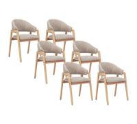Lot de 6 chaises avec accoudoirs en tissu bouclette et bois d'hévéa - Taupe et naturel - SOLUNA