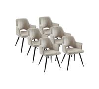 Lot de 6 chaises avec accoudoirs en tissu et métal noir - Beige - KADIJA