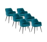 Lot de 6 chaises avec accoudoirs en tissu et métal noir - Bleu - HEKA