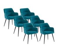 Lot de 6 chaises avec accoudoirs en tissu et métal noir - Bleu - HEKA