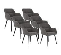 Lot de 6 chaises HEKA - VENTE-UNIQUE - Avec accoudoirs - Tissu effet velours et métal - Gris anthracite