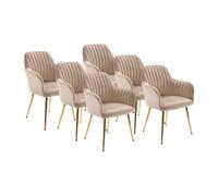 Lot de 6 chaises avec accoudoirs en velours et métal doré - Beige - ELEANA