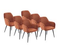 Lot de 6 chaises avec accoudoirs en velours et métal noir - Terracotta - ELEANA