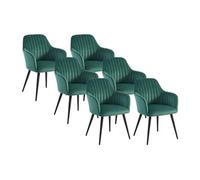 Lot de 6 chaises avec accoudoirs en velours et métal noir - Vert - ELEANA