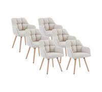 Lot de 6 chaises avec accoudoirs - Tissu et bois de hêtre - Beige - PEGA