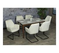Mendler Lot de 6 chaises Cantilever HWC-G67 Tissu/Textile Oeko-Tex MVG Creme-Beige