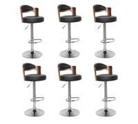 Menzzo Chaises de bar Ruben – Lot de 6, bois noisette et simili noir