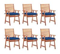 Lot de 6 chaises de jardin avec coussins, bois d'acacia massif, chaises de terrasse avec coussins, finition huile, structure à lattes, charge maximale de 110 kg par siège.