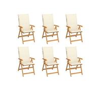 vidaXL Chaises de jardin 6 pcs. avec coussins crème teck massif