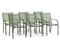 Lot de 6 chaises de jardin empilables avec accoudoirs, structure en acier et assise en Textilene 2x1, pour terrasse, balcon, véranda, bar et restaurant ; peu encombrantes et résistantes aux intempérie