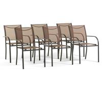 Lot de 6 chaises de jardin empilables avec accoudoirs, structure en acier et assise en Textilene 2x1, pour terrasse, balcon, véranda, bar et restaurant ; peu encombrantes et résistantes aux intempérie