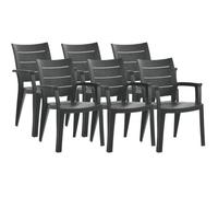Lot de 6 chaises de jardin empilables en résine coloris Gris - Longueur 59 x Profondeur 60 x Hauteur 90 cm