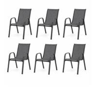 Lot de 6 chaises de jardin empilables textilène gris TERRE JARDIN - Assise 39 cm - Charge 150 kg - Lot de 6