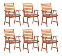 Lot de 6 chaises de jardin en bois avec coussins, en bois d'acacia massif, chaises de terrasse avec coussins, structure à lattes, robustes jusqu'à 110 kg par siège
