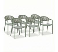 Lot de 6 chaises de jardin en polypropylène avec fibre de verre et dossier en corde tressée, chaises empilables résistantes aux intempéries pour le jardin, la terrasse, le balcon, le bar et le restaur