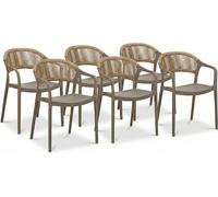 Lot de 6 chaises de jardin en polypropylène avec fibre de verre et dossier en corde tressée, chaises empilables résistantes aux intempéries pour le jardin, la terrasse, le balcon, le bar et le restaur