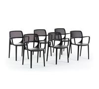 Lot de 6 chaises de jardin ERIKA avec accoudoirs, en résine avec fibre de verre, monobloc, empilables et résistantes - Anthracite