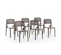 Lot de 6 chaises de jardin ERIKA, en résine avec fibre de verre, monobloc, empilables et résistantes - Taupe