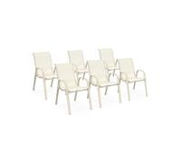 Lot de 6 chaises de jardin LYMA métal et textilène empilables beige