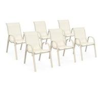 Lot de 6 chaises de jardin LYMA métal et textilène empilables beige Beige
