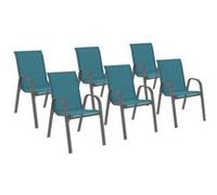 Lot de 6 chaises de jardin LYMA métal et textilène empilables bleu canard Bleu canard G