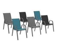 Lot de 6 chaises de jardin LYMA métal et textilène empilables gris, noir et bleu G