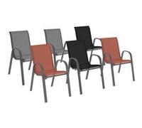 IDMARKET Lot de 6 chaises de jardin LYMA métal et textilène empilables gris noir et terracotta