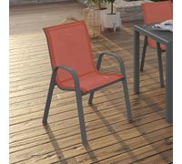 Lot De 6 Chaises De Jardin Lyma Métal Et Textilène Empilables Terracotta Orange