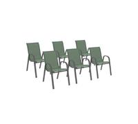 Lot de 6 chaises de jardin LYMA métal et textilène empilables vert olive et gris