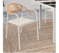 IDMarket - Lot de 6 chaises de Jardin Madeira métal Blanc Cordage et textilène Beige et rotin Clair