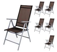 lot de 6 chaises de jardin pliantes aluminium - textile gris argenté/marron chocolat