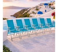 lot de 6 chaises de jardin pliantes aluminium - textile gris argenté/pétrole