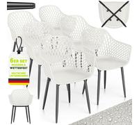 Lot de 6 chaises de jardin tillvex® résistantes aux intempéries avec accoudoirs, blanc | Chaises d'extérieur pouvant supporter jusqu'à 120 kg | Chaises de jardin résistantes aux UV | Chaises de terras